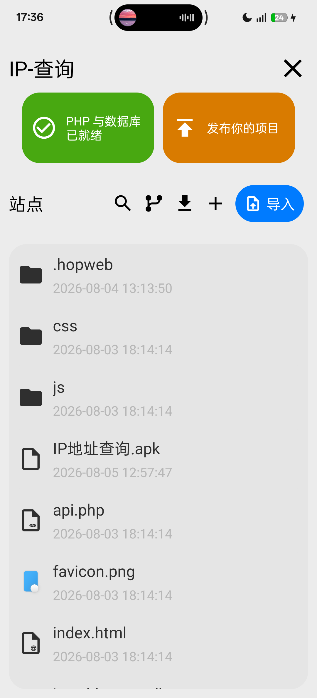 HopWeb X 项目文件界面